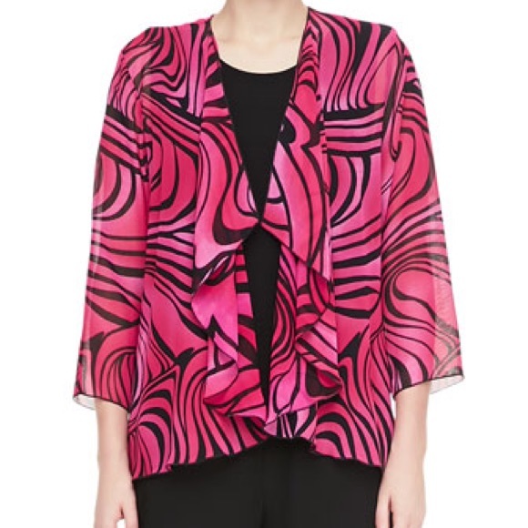 Caroline Rose Groovy Swirl Drape Pink and Black Jacket Pullover - Picture 1 of 5